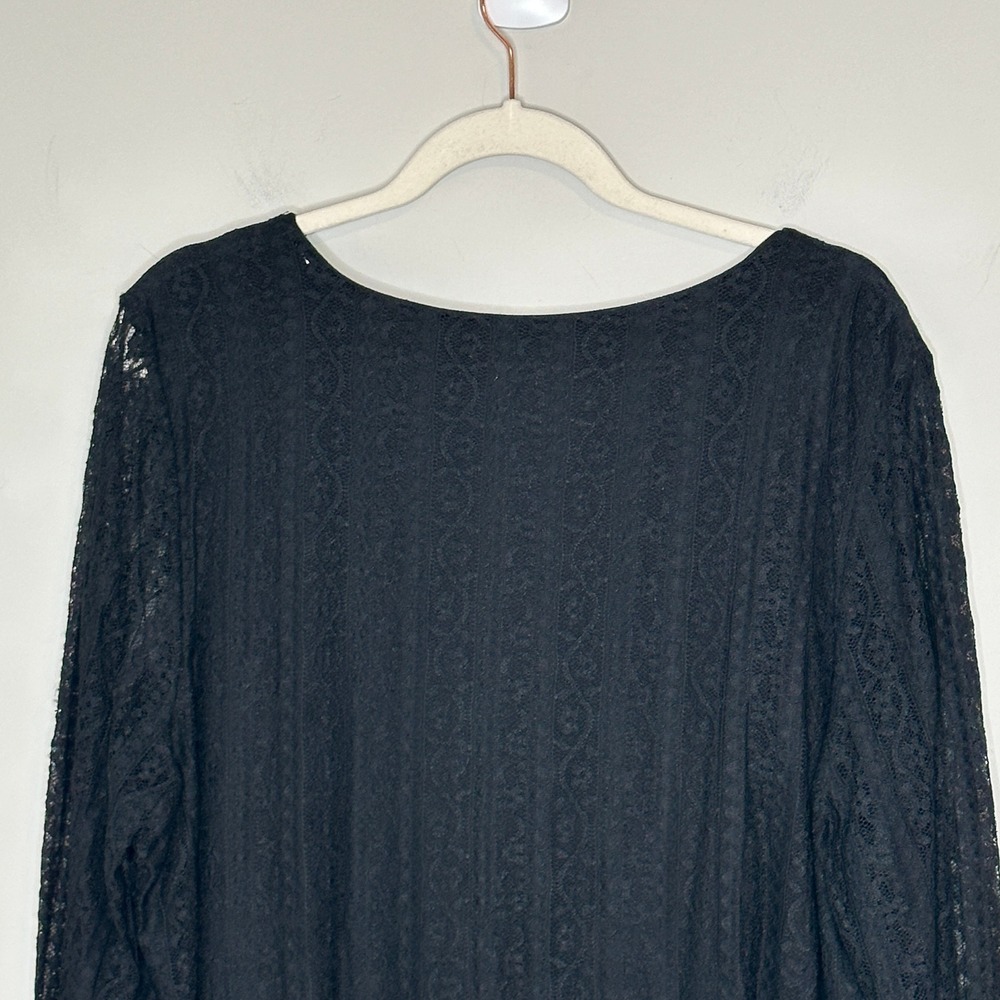 Chicos Black Lace Long Sleeve Top Women Size XXL Sheer Overlay - Picture 10 of 11